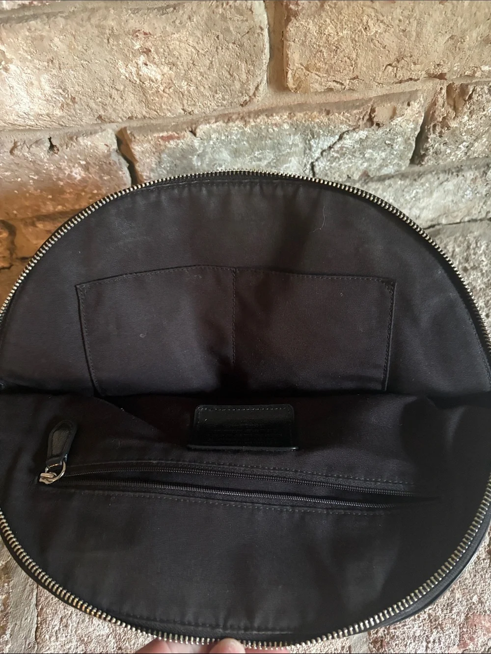 Coach Black Patent and Brown Plaid Dome Satchel